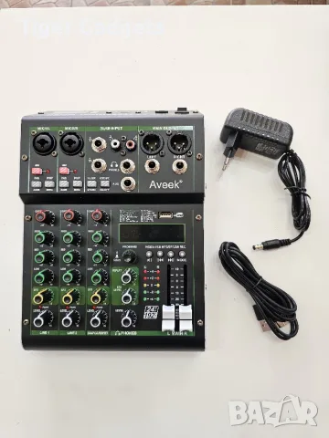 Aveek F4 4-канален аудио миксер – Bluetooth, USB, 99 DSP ефекта, 48V Phantom Power