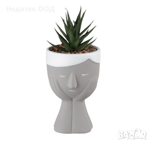 Декоративна саксия Girl Grey & Succulent, 7.8x18cм, снимка 1 - Декорация за дома - 41503660