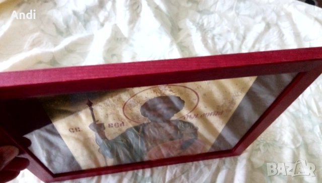 Икона на Свети вкм. Мина, репродукция с дървена рамка и стъкло, снимка 11 - Икони - 52777998