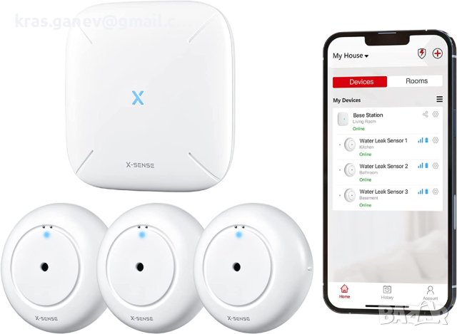 X-Sense Wi-Fi детектор за течове на вода, аларма с интелигентен