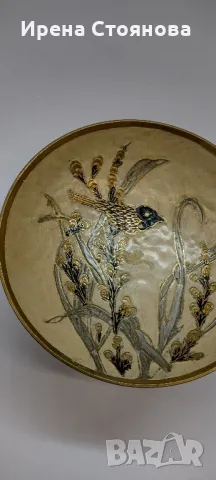 Винтидж месингова купа на столче, масивен месинг Индия. Ръчно рисувана, снимка 3 - Антикварни и старинни предмети - 49377235