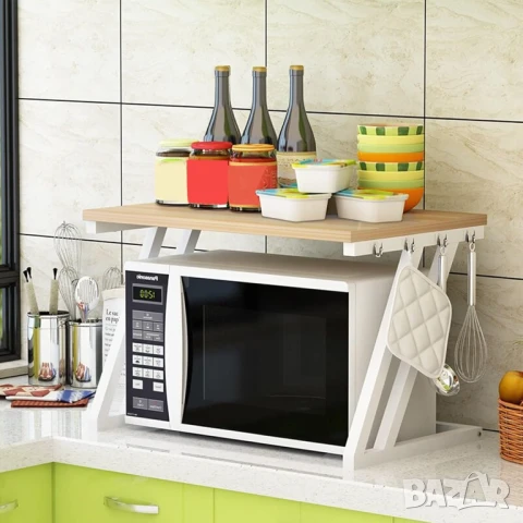 рафт стойка за микровълнова, стоманена рамка, кухненски, черен плот, снимка 2 - Етажерки - 51110658