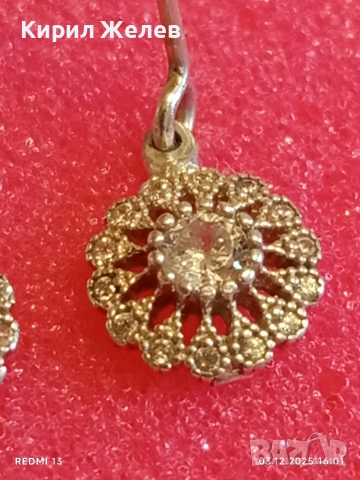 Нежни висящи сребърни обеци със флорален мотив и кристали 52411, снимка 3 - Обеци - 52639870