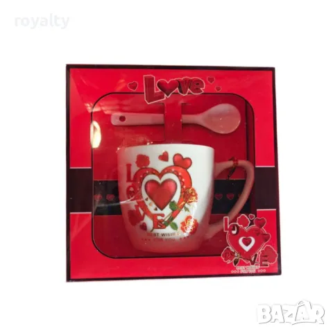 Керамична чаша, с лъжица,  сърчица, снимка 5 - Декорация за дома - 49003323