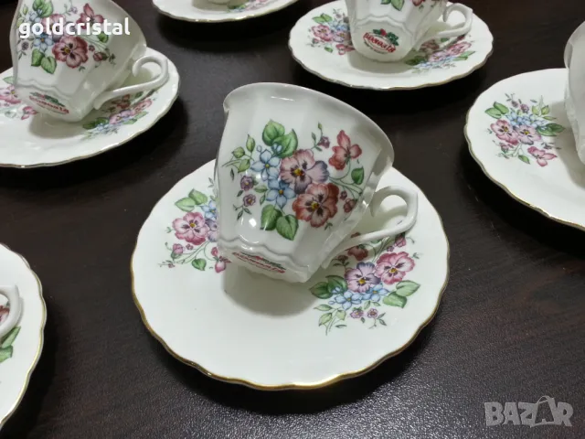 Стар български костен порцелан Бононя чашки за кафе , снимка 2 - Антикварни и старинни предмети - 48683881