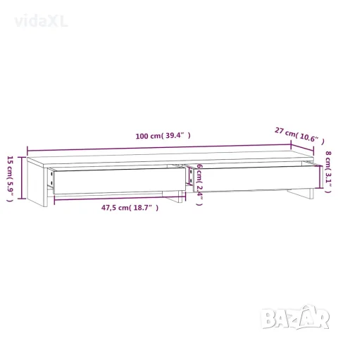 vidaXL Поставка за монитор, бяла, 100x27x15 см, бор масив, снимка 9 - Шкафове - 56147946