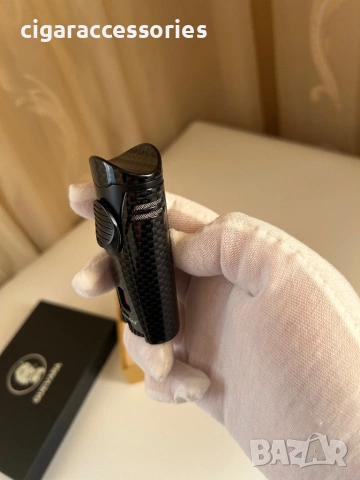 Луксозен подаръчен комплект за пури – карбон, резачка и запалка, снимка 5 - Запалки - 53152665