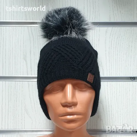 Нова детска зимна шапка тип ушанка с помпон в черен цвят, снимка 2 - Шапки, шалове и ръкавици - 47894058