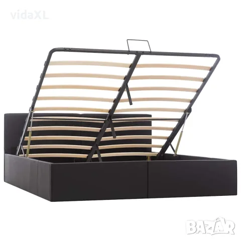 vidaXL Легло с повдигащ механизъм, черно, изкуствена кожа, 160x200 cм, снимка 2 - Спални и легла - 56146483