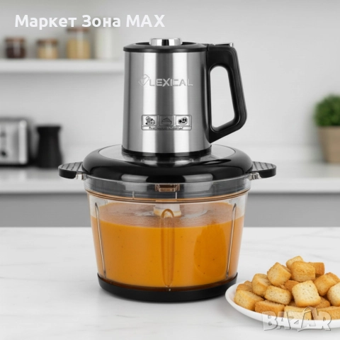 Електрически чопър Lexical LCH-1970 с неръждаем корпус и стъклена купа, снимка 3 - Чопъри и пасатори - 52884388