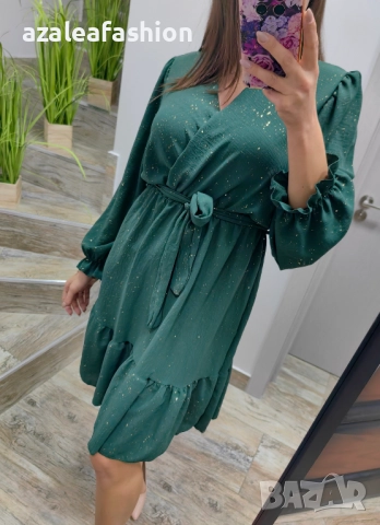 Зелена рокля с блясък, снимка 6 - Рокли - 52771423