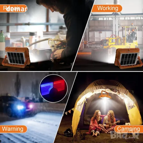 MUEZDUR 100W преносима работна светлина, 466 LED 10000 LM, 5 режима, USB и соларно захранване, снимка 7 - Прожектори - 47967848