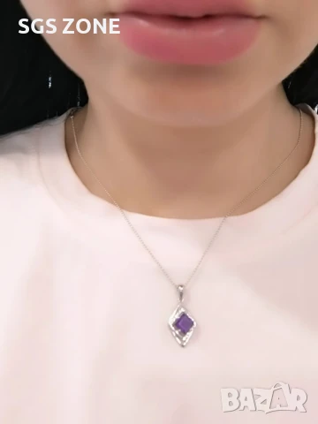 СРЕБЪРЕНА ВИСУЛКА СЪС АМЕТИСТ ПЕРИДОТ ИЛИ ЦИТРИН, снимка 7 - Колиета, медальони, синджири - 51179710