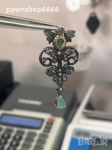 Винтидж висулка 925+14 карата злато с изумруди, снимка 3 - Колиета, медальони, синджири - 51663761