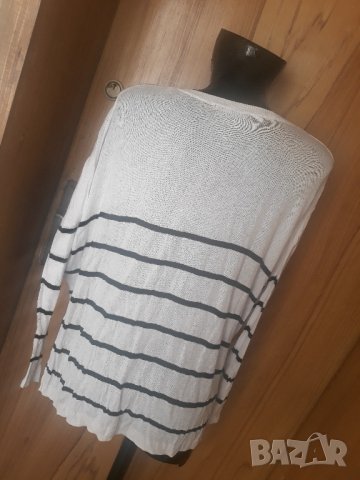 Снежно бяла широка супер тънка блуза на райе С, снимка 3 - Блузи с дълъг ръкав и пуловери - 34415559