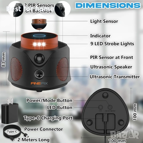 FINEFIX Ултразвуков репелент  за мишки, за прилепи, за гризачи и др.- 100% ХУМАННО, снимка 7 - Други стоки за животни - 53708552