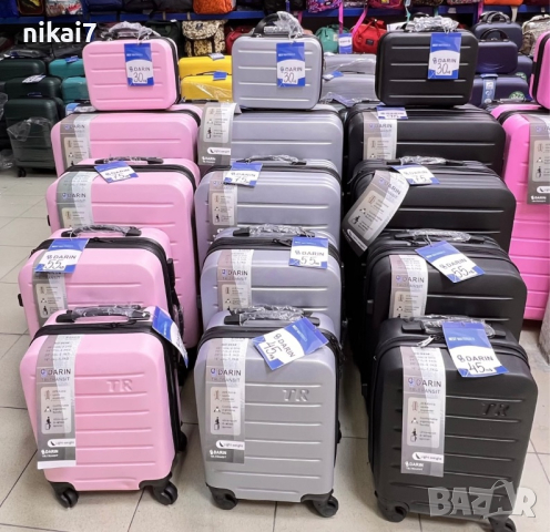 пътнически куфар+разширител 5см 5бр ABS удароустойчив 4 колела 360°, снимка 12 - Куфари - 44793086