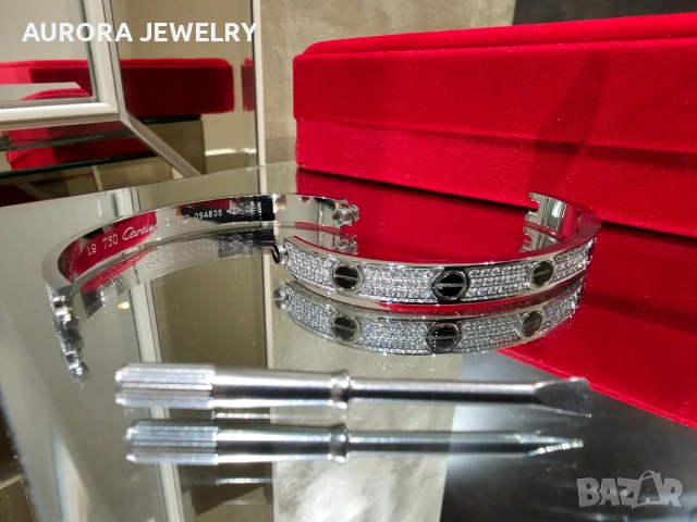 CARTIER Love Ceramic Paved White Gold Classic Diamond Гривна с Отверка, снимка 7 - Гривни - 53237058