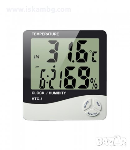 HTC-1 СТАЕН ТЕРМОМЕТЪР ВЪТРЕШНА И ВЪНШНА ТЕМПЕРАТУРА, ВЛАГОМЕР, ЧАСОВНИК - код HTC-1