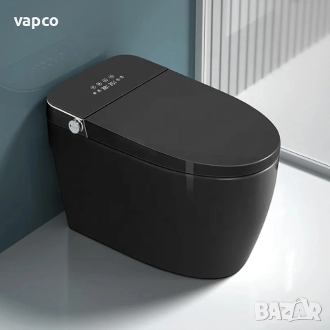 Мултифункционална черна смарт тоалетна с биде, подгрев, сушене, масаж