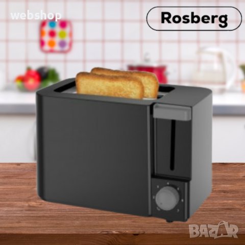 Черен тостер за препечени филии Rosberg , Гаранция 24 месеца