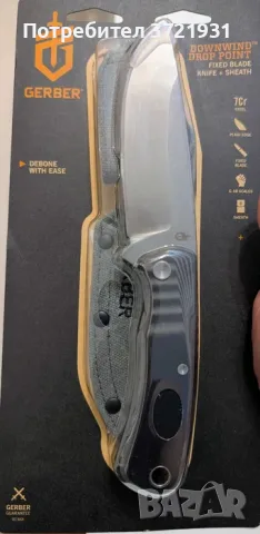 Нож с фиксирано острие, Gerber downwind drop point. Лов, риболов, бушкрафт, къмпинг. Нов, снимка 2 - Ножове - 56202063