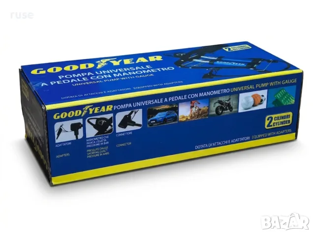 НОВИ! Крачна помпа Goodyear двуцилиндрова с манометър и адаптери , снимка 6 - Аксесоари и консумативи - 55779573