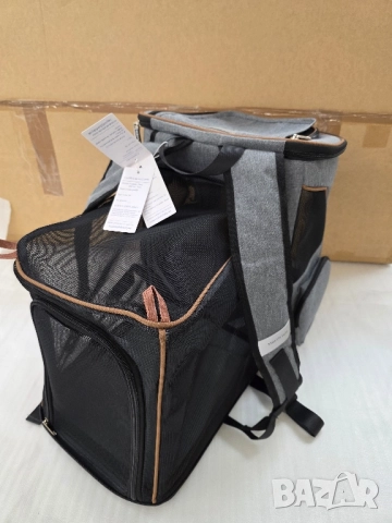 Разширяема транспортна раница за домашни любимци Lekesky (Сива), снимка 12 - За котки - 52486248