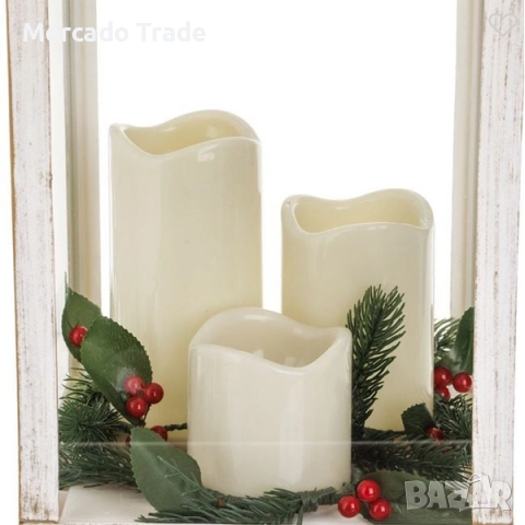 Коледен LED фенер Mercado Trade, 3бр. свещи, Бял , снимка 3 - Декорация за дома - 52407092