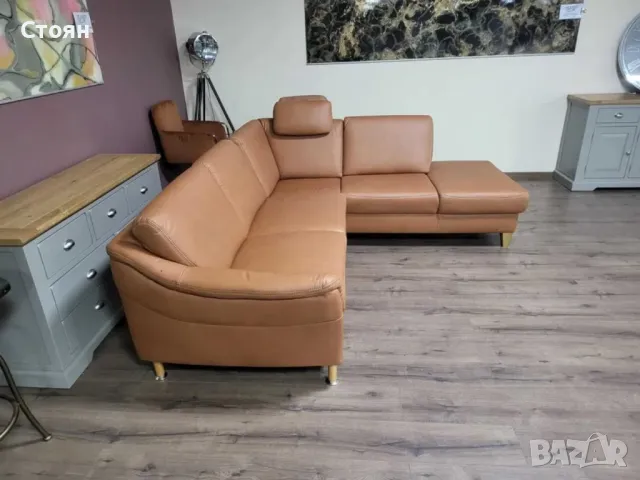 Светло кафяв кожен ъглов диван "Viola" с функция ракла, снимка 8 - Дивани и мека мебел - 48307371
