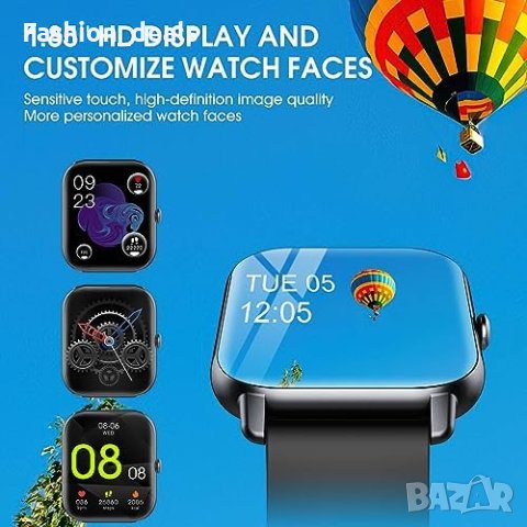 Нов Смарт часовник 1,85-инчов HD сензорен екран+2 каишки за iOS/Android Мъже Жени, снимка 4 - Смарт гривни - 41853137