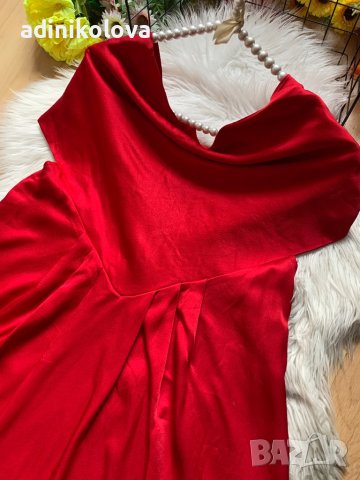 Сатенена червена свободна рокля, снимка 2 - Рокли - 41935316