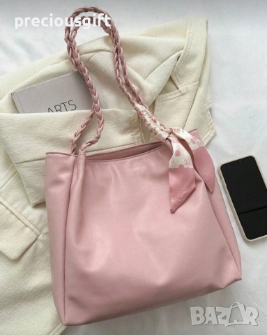 Дамска кожена розова чанта, снимка 2 - Чанти - 53801776