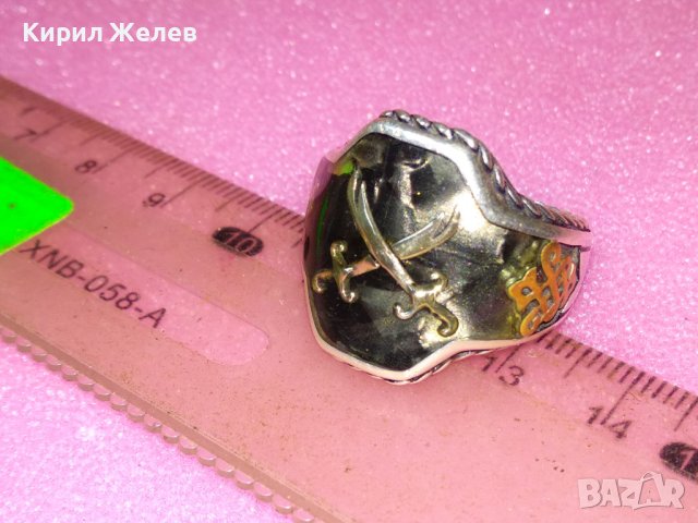 KAR 925 ПИРАТСКИ АВТОРСКИ ЕМАЙЛИРАН СРЕБЪРЕН ПРЪСТЕН СРЕБРО 925 РЪЧНА МАЙСТОРСКА АРТ ИЗРАБОТКА 43080, снимка 12 - Пръстени - 44390827