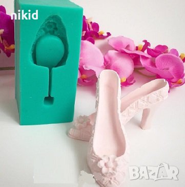 3D дамска обувка с ток на ромбове с цвете силиконов молд калъп декорация торта фондан, снимка 1 - Форми - 18629288