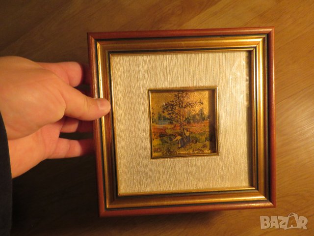 Стара Сребърна картина - трудещи се жени на полето проба 800 и  с рисувано златно фолио с маркировка, снимка 2 - Картини - 40855021