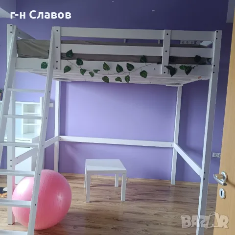 IKEA двуетажно с надстройка легло с матрак и под матрак. Материал дърво