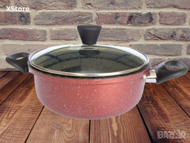 Тенджера Rosberg R51318G22, 22/24/26 см., Мраморно покр., Индукция, Бордо меланж, снимка 2 - Съдове за готвене - 52507515