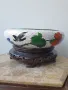 Cloisonne 26см/Клоазон-Клозоне стара голяма китайска купа/поставка ръчна дърворезба, снимка 9