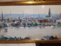 Hamburger Michel Landingsbrucken Binnenalsyer акварел подписан 90г панорама 132х58см Злат. рамка ст., снимка 8