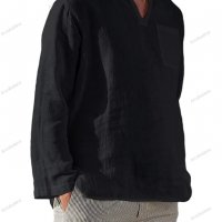 Мъжка ежедневна плажна риза с V-образно деколте и дълги ръкави, 6цвята - 024, снимка 3 - Ризи - 39731757
