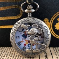 Мики Маус Класически джобен кварцов часовник с римски цифри+ верижка, снимка 2 - Джобни - 42201200