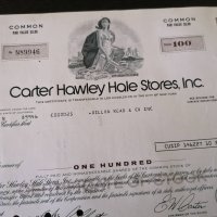 Сертификат за 100 акции | Carter Hawley Hale Stores | 1975г., снимка 2 - Други ценни предмети - 34641386