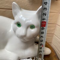 Голяма бяла порцеланова котка със зелени очи, снимка 5 - Антикварни и старинни предмети - 41351736