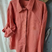 BETTY BARCLAY ЛЕНЕНА риза оранжева, цвят сьомга- XXL, снимка 4 - Ризи - 40895014