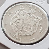 5 леи 1881 Кралство Румъния КАРОЛ 1 Рядка Сребърна монета, снимка 2 - Нумизматика и бонистика - 39975476