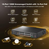 MokerLink 16-портов PoE switch с 2 Gigabit Uplink Ethernet порт, снимка 2 - Суичове - 41905052