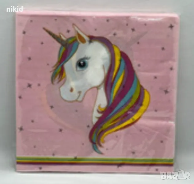 Unicorn Еднорог розови 10 парти салфетки рожден ден, снимка 1