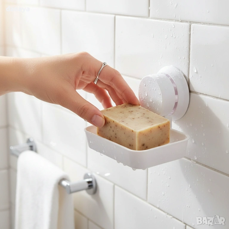 6347 Вакуумна сапунерка за баня – без пробиване, с отцеждане и стабилно захващане, снимка 1