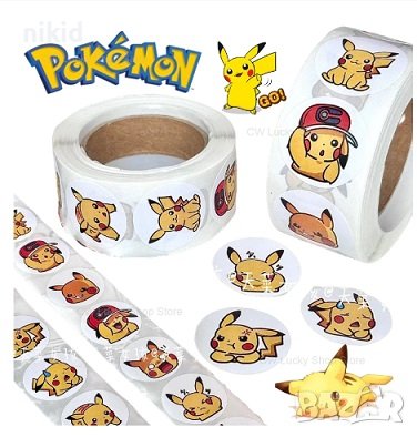 100 бр Пикачу Покемон Pokemon малки самозалепващи лепенки стикери за ръчна изработка за подарък, снимка 1
